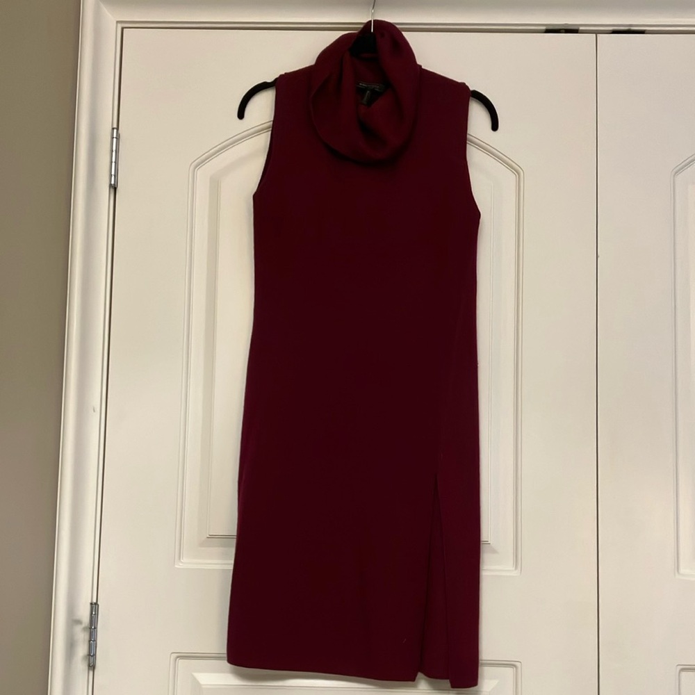 BCBGMAXAZRIA Sleeveless Turtleneck Merino Wool Tunic in Deep Port.